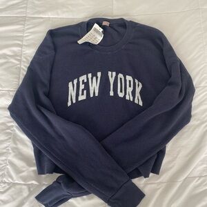Brandy Melville Navy "New York" Waffle Knit Crewneck Sweater